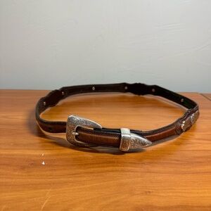 Resistol Brown Leather Belt Women's Silver Engraved Detail Floral Western Concho